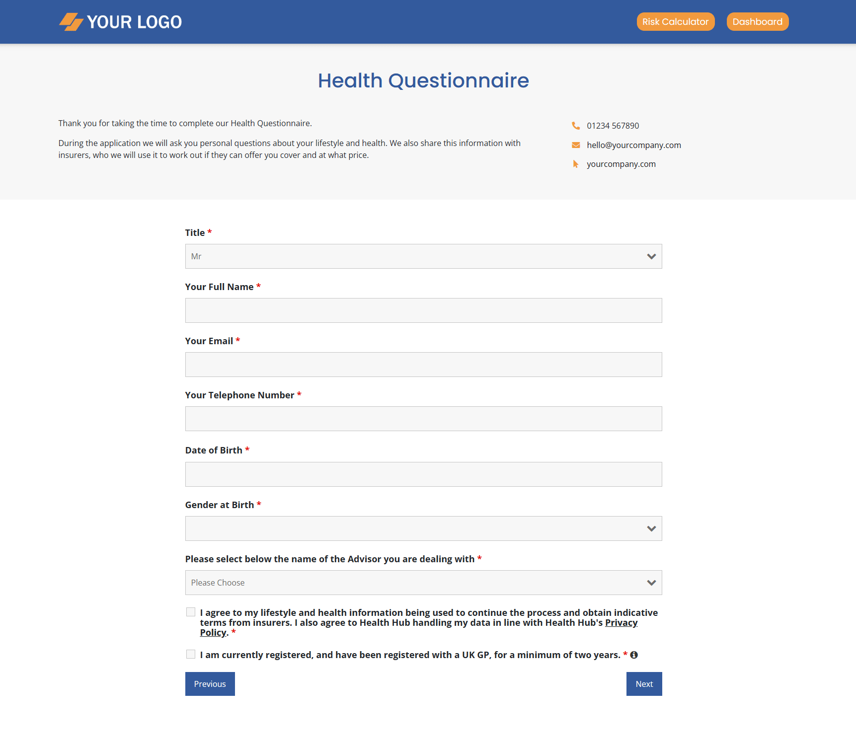 Insurance Application Health Pre-Screening Questionnaire